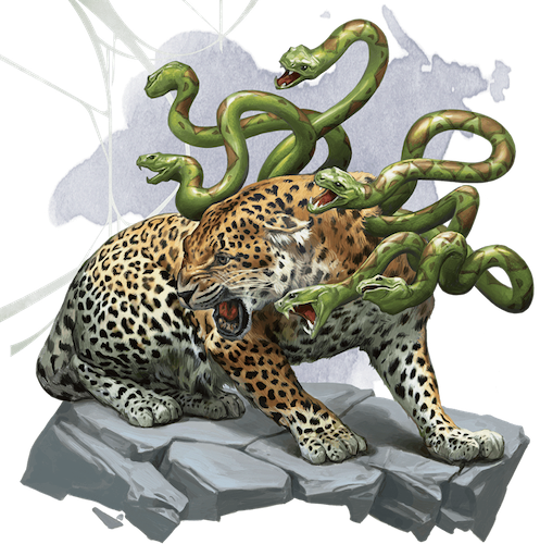 Leopard-like monster with snakes growing out of its back