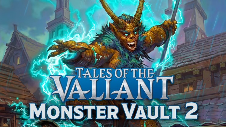 Horned demon, blue lightning, Tales of the Valiant logo