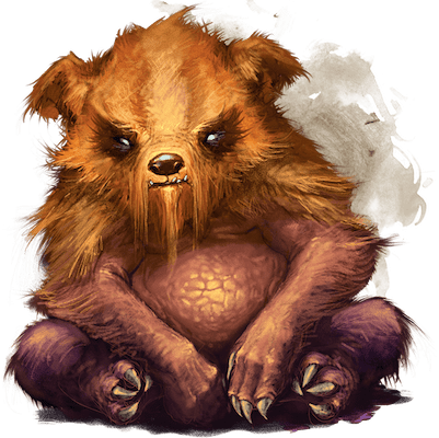 Mean-looking koala-like animal with golden fur