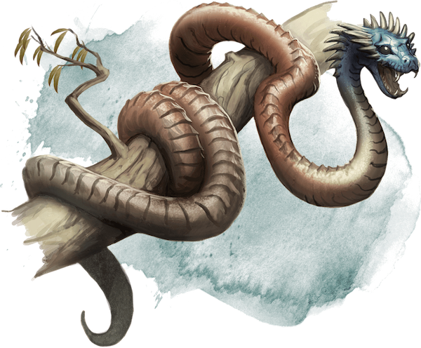 Snake-like creature coiled around a branch